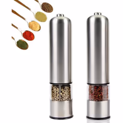Electric salt and pepper grinder, battery operated, automatic stainless steel grinder shaker with LED light