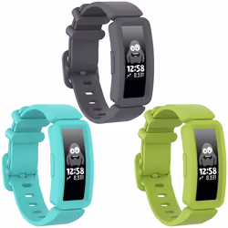 3pcs Compatible With Fitbit Ace 2 Bands For Kids 6+, Soft Silicone Watch Band Repalcement Strap(Gray+Teal+Lime)