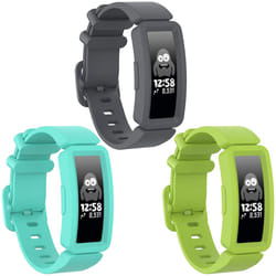 3pcs Compatible With Fitbit Ace 2 Bands For Kids 6+, Soft Silicone Watch Band Repalcement Strap(Gray+Teal+Lime)