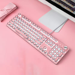 Retro Mechanical Gaming Keyboard 104 Key, LED Backlit Keyboard-Cherry blossom pink