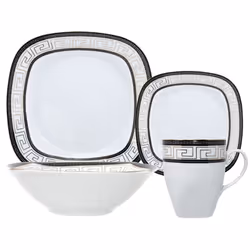16PC Square Dinner Set Porcelain Dining Soup Plate Bowl Mug Dinnerware Printed - Saya