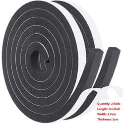 Windproof Self-Adhesive Weather Stripping Draught Excluder Door Window Sealing Strip Soundproof - Black 1.5cm-2 Rolls