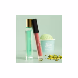 Huda Beauty Kayali Yum Gift Set - Pistachio Gelato | 33 Eau De Parfum Travel Size Spray (0.34 fl oz / 10 ml) and Matte Liquid Lipstick in Shade Queen