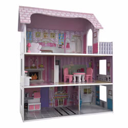 Oypla Childrens Kids Wooden Dolls House Playset with 9pcs Furniture and Accessories
