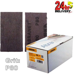 Mirka Abranet 70x125mm P80 Grit 50x HookNLoop Dust Free Sanding Abrasive Strips