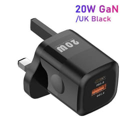 KUULAA 20W GaN USB C Charger Fast Charging Type C PD USB Charger For iPhone 14 13 12 11 Pro Max Samsung S20+ Huawei Xiaomi iPad - UK Plug Black