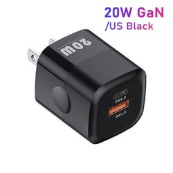 KUULAA 20W GaN USB C Charger Fast Charging Type C PD USB Charger For iPhone 14 13 12 11 Pro Max Samsung S20+ Huawei Xiaomi iPad - US Plug Black