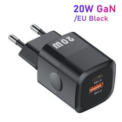 KUULAA 20W GaN USB C Charger Fast Charging Type C PD USB Charger For iPhone 14 13 12 11 Pro Max Samsung S20+ Huawei Xiaomi iPad - EU Plug Black