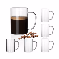 HORLIMER 16 oz Glass Coffee Mugs Set of 6 Clear Coffee Cup with Handle for Tea Cappuccino Latte Milk Juice Hot Beverages
