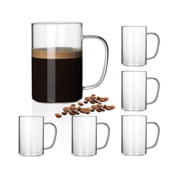 HORLIMER 16 oz Glass Coffee Mugs Set of 6  Clear Coffee Cup with Handle for Tea Cappuccino Latte Milk Juice Hot Beverages