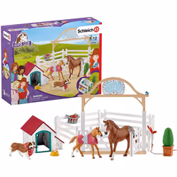 Schleich 42458 Club Hannah's Guest Horses with Ruby The Dog, Multicoloured