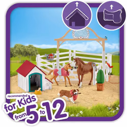 Schleich 42458 Club Hannah's Guest Horses with Ruby The Dog, Multicoloured