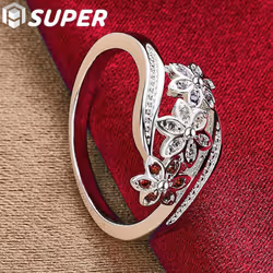 925 Sterling Silver Flower Colorful AAA Zircon Ring Jewelry