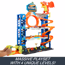 Hot Wheels Let's Race Netflix - City Ultimate Garage Playset with 2 Die-Cast Cars, Toy Storage for 50+ 1:64 Scale Cars, 4 Levels of Track Play, Defeat