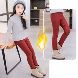 Girls Winter Warm Velvet Pencil Pants Tights Thick Fleece Lined Legging Trousers for Girls - wine red, S