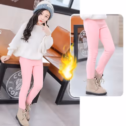 Girls Winter Warm Velvet Pencil Pants Tights Thick Fleece Lined Legging Trousers for Girls - wine red, S