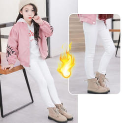 Girls Winter Warm Velvet Pencil Pants Tights Thick Fleece Lined Legging Trousers for Girls - white, 3XL