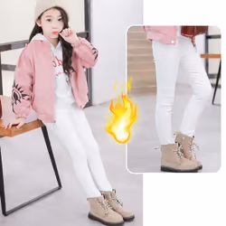 Girls Winter Warm Velvet Pencil Pants Tights Thick Fleece Lined Legging Trousers for Girls - white, M