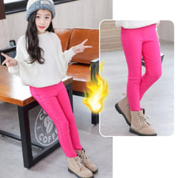 Girls Winter Warm Velvet Pencil Pants Tights Thick Fleece Lined Legging Trousers for Girls - rose, XL