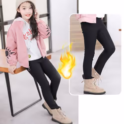 Girls Winter Warm Velvet Pencil Pants Tights Thick Fleece Lined Legging Trousers for Girls - black, L