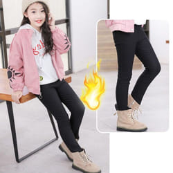 Girls Winter Warm Velvet Pencil Pants Tights Thick Fleece Lined Legging Trousers for Girls - black, L