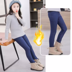 Girls Winter Warm Velvet Pencil Pants Tights Thick Fleece Lined Legging Trousers for Girls - navy blue, S