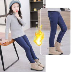 Girls Winter Warm Velvet Pencil Pants Tights Thick Fleece Lined Legging Trousers for Girls - navy blue, S