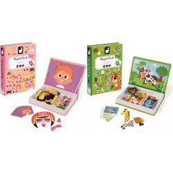 Janod - Girl's Crazy Faces Magneti'Book - Magnetic Educational Game 55 Pieces - Age of 3 & MagnetiBook Animals - Part Educati ...
