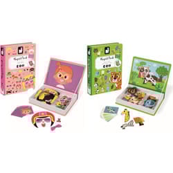 Janod - Girl's Crazy Faces Magneti'Book - Magnetic Educational Game 55 Pieces - Age of 3 & MagnetiBook Animals - Part Educational Magnetic Game Teache