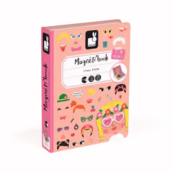 Janod - Girl's Crazy Faces Magneti'Book - Magnetic Educational Game 55 Pieces - Age of 3 & MagnetiBook Animals - Part Educational Magnetic Game Teache