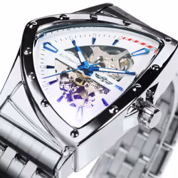 WINNER Triangle Skeleton Gold Black Watch for Men Automatic Mechanical Wristwatch Irregular Luxury Stainless Steel Strap - wh ...