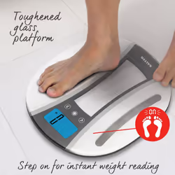 Salter Curve Body Analyser Digital Bathroom Scales, Sleek Glass Design, Weigh with 8 User Memory, Child + Athlete Mode, Easy Read Display, Generous...