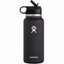 Water Bottle | Straw Lid  |  Outdoor Portable Insulated Cup - Black, 32oz