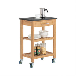 SoBuyÂ® FKW28-SCH, Bamboo Kitchen Storage Trolley with Black Granite Countertop