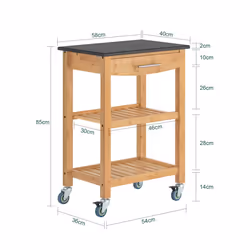SoBuyÂ® FKW28-SCH, Bamboo Kitchen Storage Trolley with Black Granite Countertop