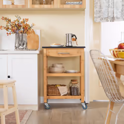 SoBuyÂ® FKW28-SCH, Bamboo Kitchen Storage Trolley with Black Granite Countertop