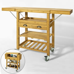 SoBuyÂ® FKW25-N, Extendable Bamboo Kitchen Storage Trolley with 2 Folding Hinged Side Boards
