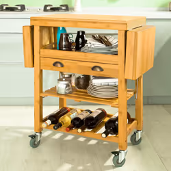 SoBuyÂ® FKW25-N, Extendable Bamboo Kitchen Storage Trolley with 2 Folding Hinged Side Boards