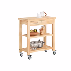 SoBuyÂ® FKW24-N, Rubber Wood Kitchen Storage Trolley 2 Drawers 2 Shelves