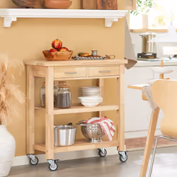 SoBuyÂ® FKW24-N, Rubber Wood Kitchen Storage Trolley 2 Drawers 2 Shelves