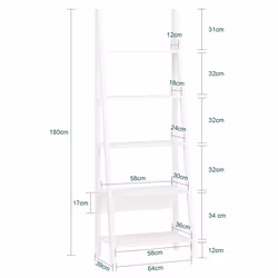 SoBuyÂ® FRG61-W, 5 Tiers Ladder Shelf Bookcase Storage Display Shelving