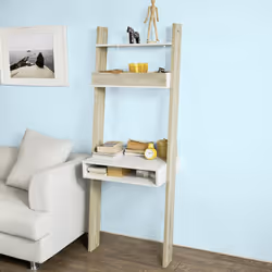 SoBuy FRG111-WN Ladder Shelves & Workstation | Ladder Desk With Drawer