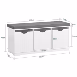SoBuyÂ® FSR30-W, Storage Bench with 3 Drawers & Removable Seat Cushion