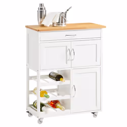 SoBuy® FKW45-WN, Kitchen Storage Trolley Cabinet with Rubber Wood Worktop
