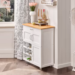SoBuyÂ® FKW45-WN, Kitchen Storage Trolley Cabinet with Rubber Wood Worktop