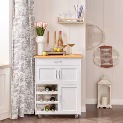SoBuyÂ® FKW45-WN, Kitchen Storage Trolley Cabinet with Rubber Wood Worktop