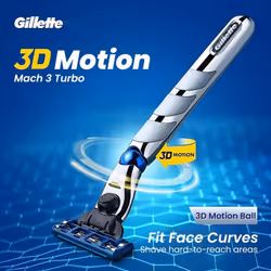 Gillette Mach 3 Turbo Razor 1 handle 2 blades Floating razor head 10% smaller than Fusion series more flexible shaving without misssing spots