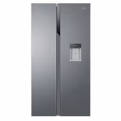 Haier SBS 90 Serie 3 HSR3918EWPG, Freestanding, American door, Silver, LED, On door, Glass