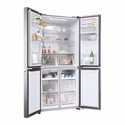 Haier Cube 83 Serie 3 HCR3818EWMM(UK) side-by-side refrigerator Freestanding 463 L E Platinum, Stainless steel