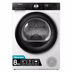 Hisense DH3S802BW3, Freestanding, Front-load, Heat pump, White, Rotary, Touch, Left/right